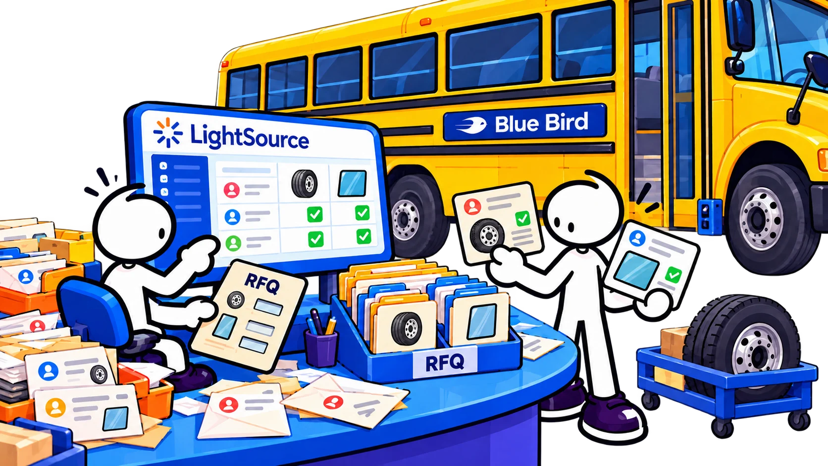 A Blue Bird buyer puts scattered supplier offers into a common decision record.